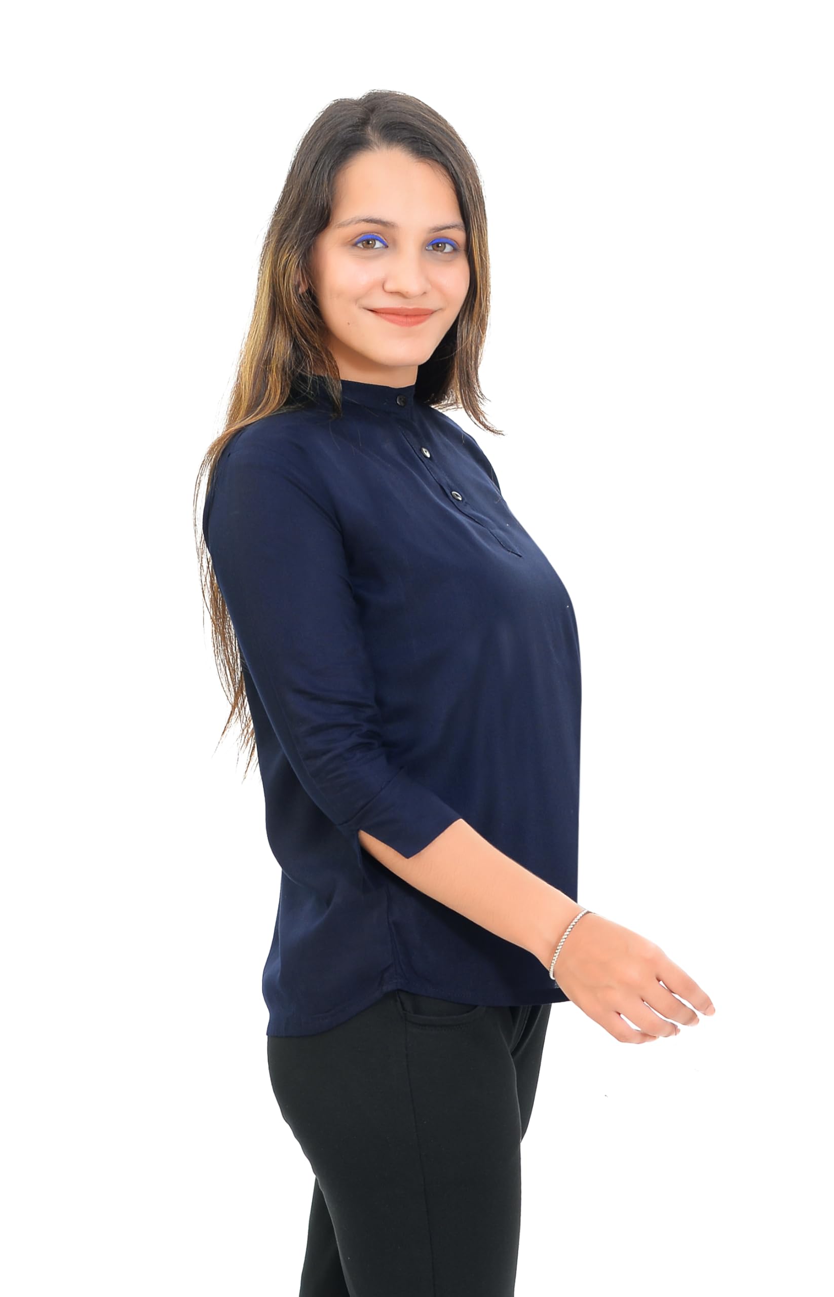 SNIFFY Rayon Casual Girls Short Kurta Blue 1