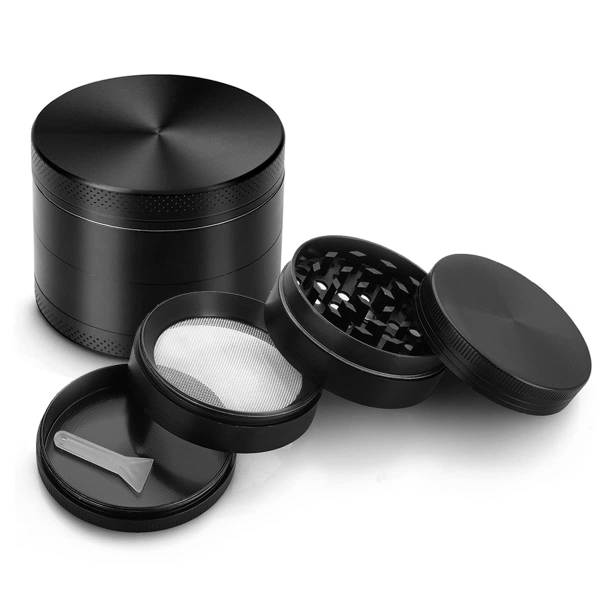 Grinder, 4 Layer Manual Seasoning Grinder, 2.5 Inch Crusher, Mill Crusher with Filter Iron Mesh and Scraper