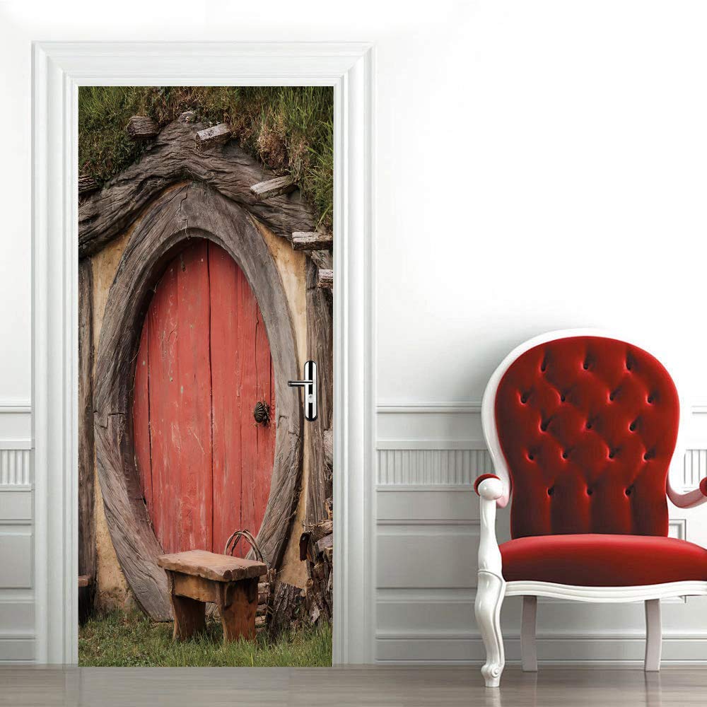 Poster trompe l'oeil porte 3D pour sublimer le salon ou la cuisine avec un effet bois