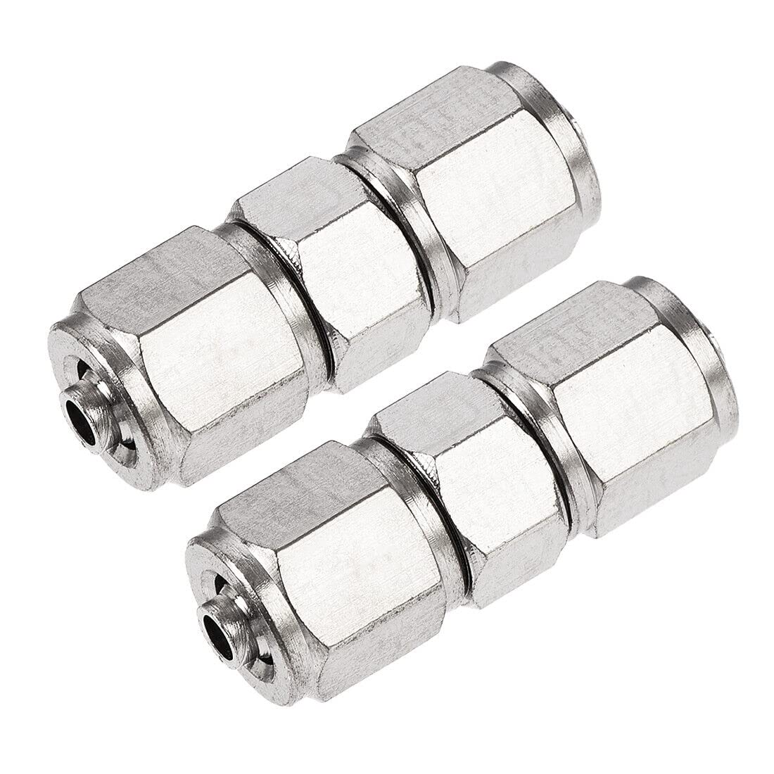 Tool parts Compression Tube Fitting Nickel Plating for 4mm Pneumatic Hose Tube 2pcs