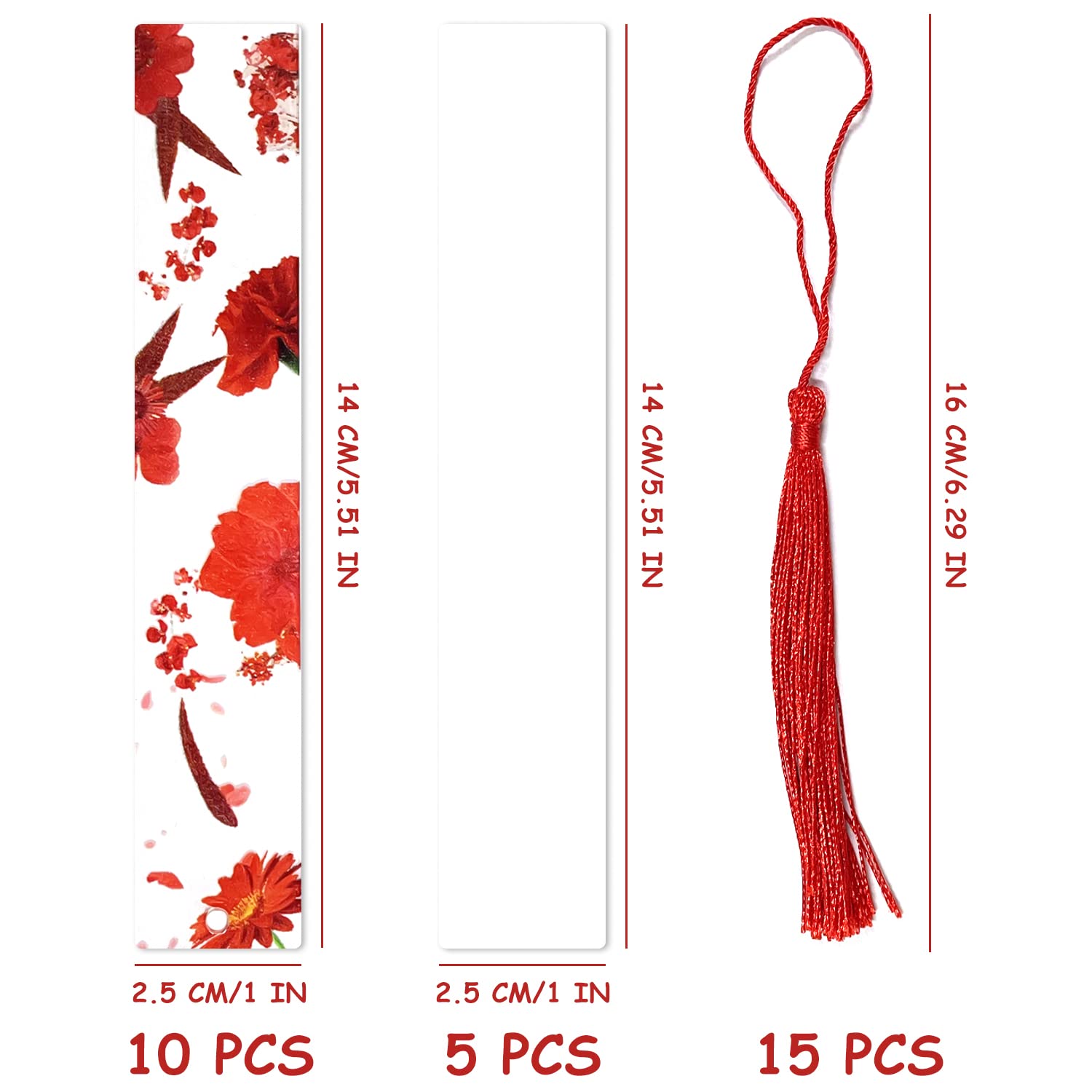 10pcs Handmade Bookmarks - 5pcs Blank, 5pcs Transparent Flower & Colorful Tassel Designs for Book Page Marking - Image 2