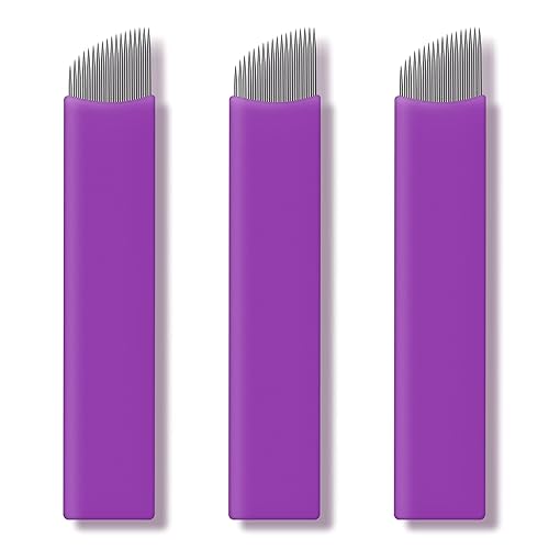 50pcs Púrpura Microblading cuchillas Nano 0.006 in Semi Permanente Maquillaje Ceja Tatuaje Agujas 12U, 14U, 16U, 18U, 21U, 12F, 14F, 16F, 18F, 21F
