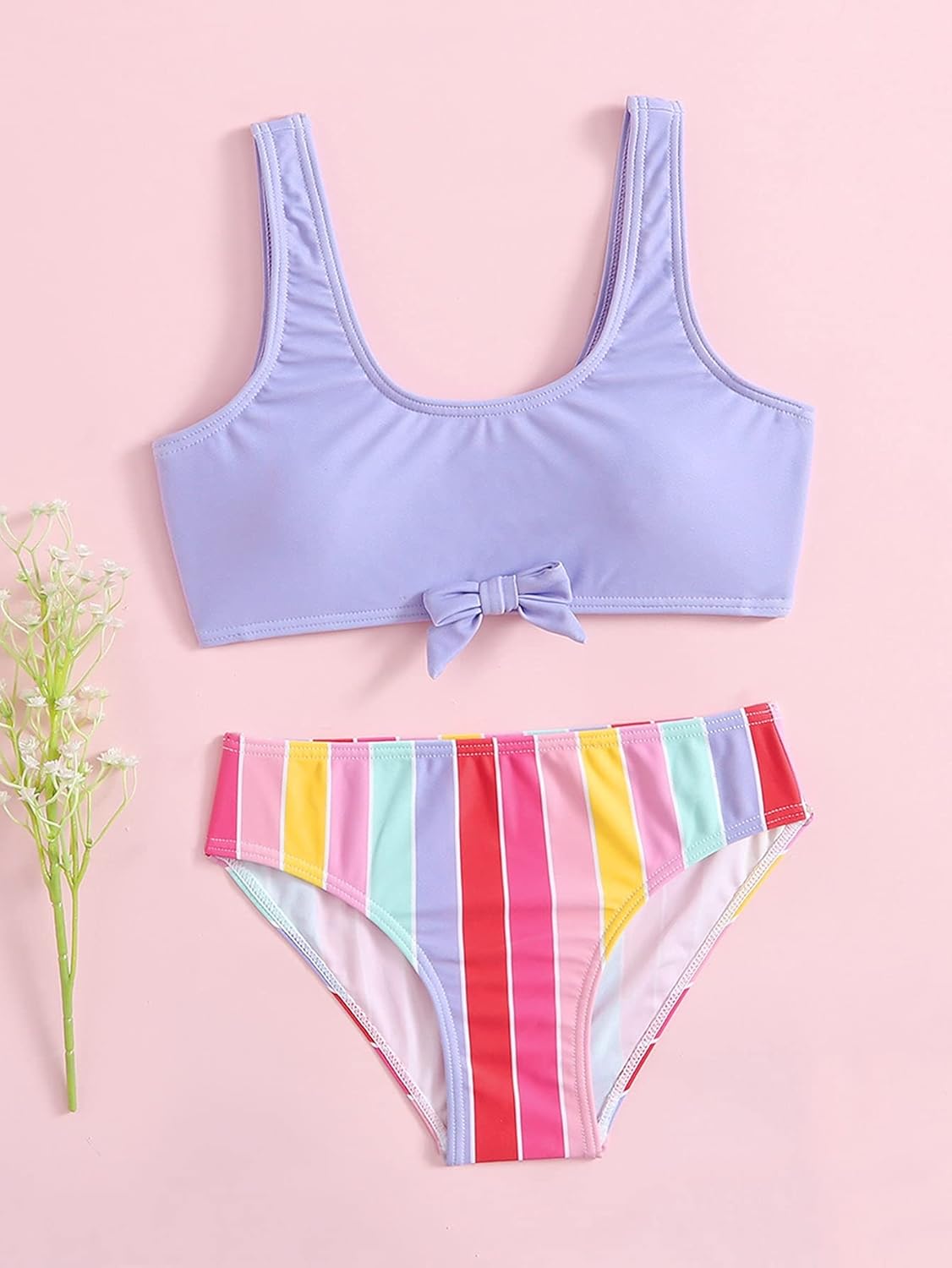 Romwe Girl's Rainbow Striped Beach Tank Bikini Swimsuit 2 Piece Bathing Suit: Clothing, Shoes & Jewelry