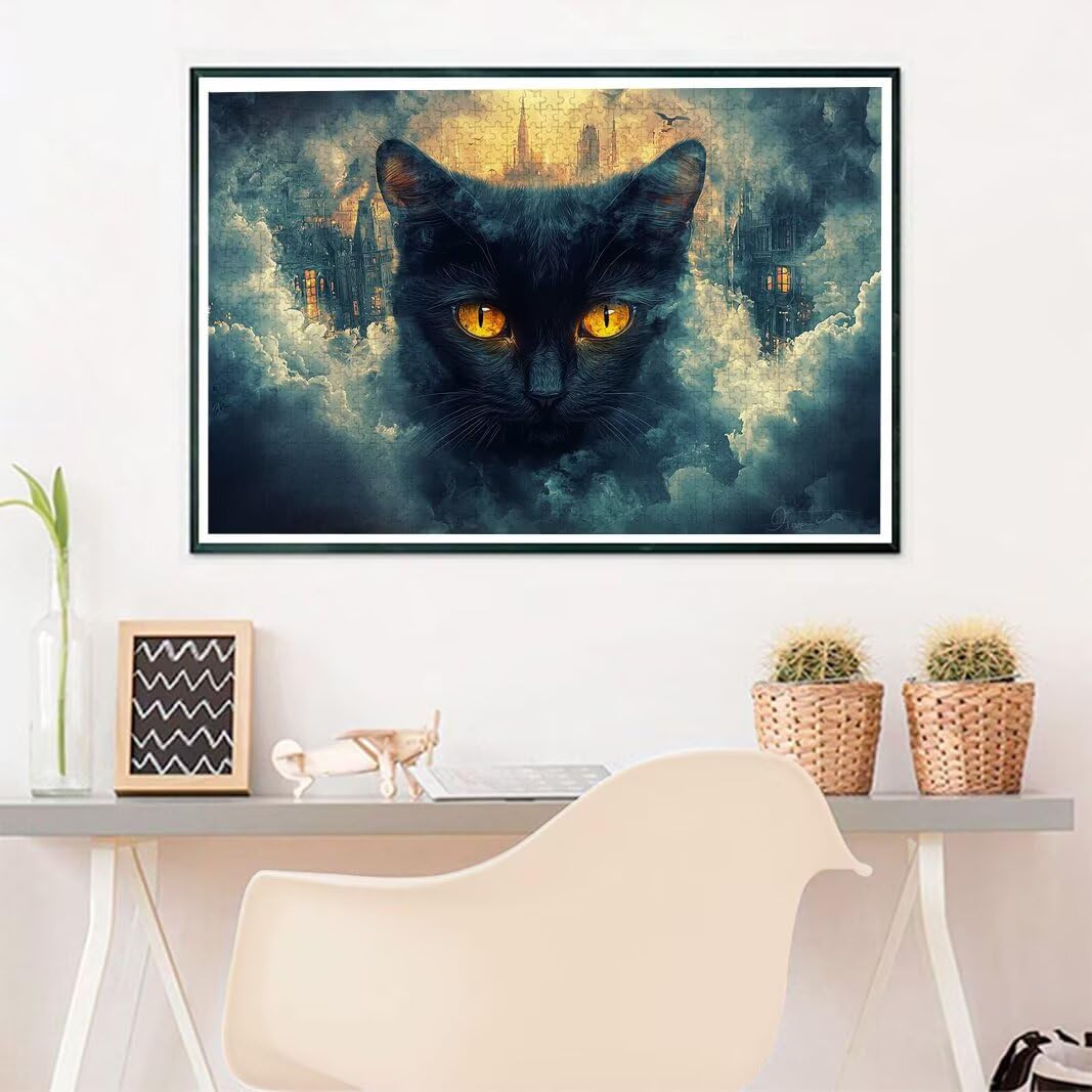 Puzzle z kotem dla dorosłych 1000, 1000 puzzli dla dorosłych, 75 x 50 cm, twarde, niemożliwe, drewniane puzzle, wymagająca gra dla całości, dla kobiet/mężczyzn, motyw: (miasto), -8029