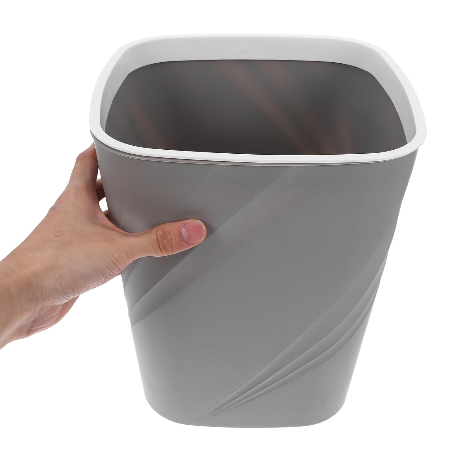 Large Capacity Plastic Trash Can Garbage Bin Without Lid, Grey Small Wastebasket for Home Office Bedroom Bathroom, Compact Rubbish Container for Storage and Organization