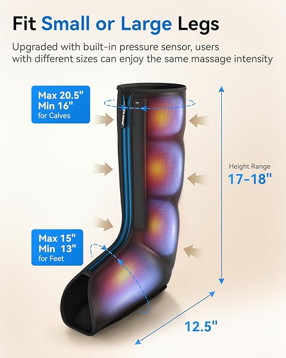 FIT KING Leg Massager with Heat and Compression Therapy Leg Massage for Circulation, Swollen Leg, RLS Pain, Fatigue Relief Foot Calf Massager Boots Mother Day Gift for Mom