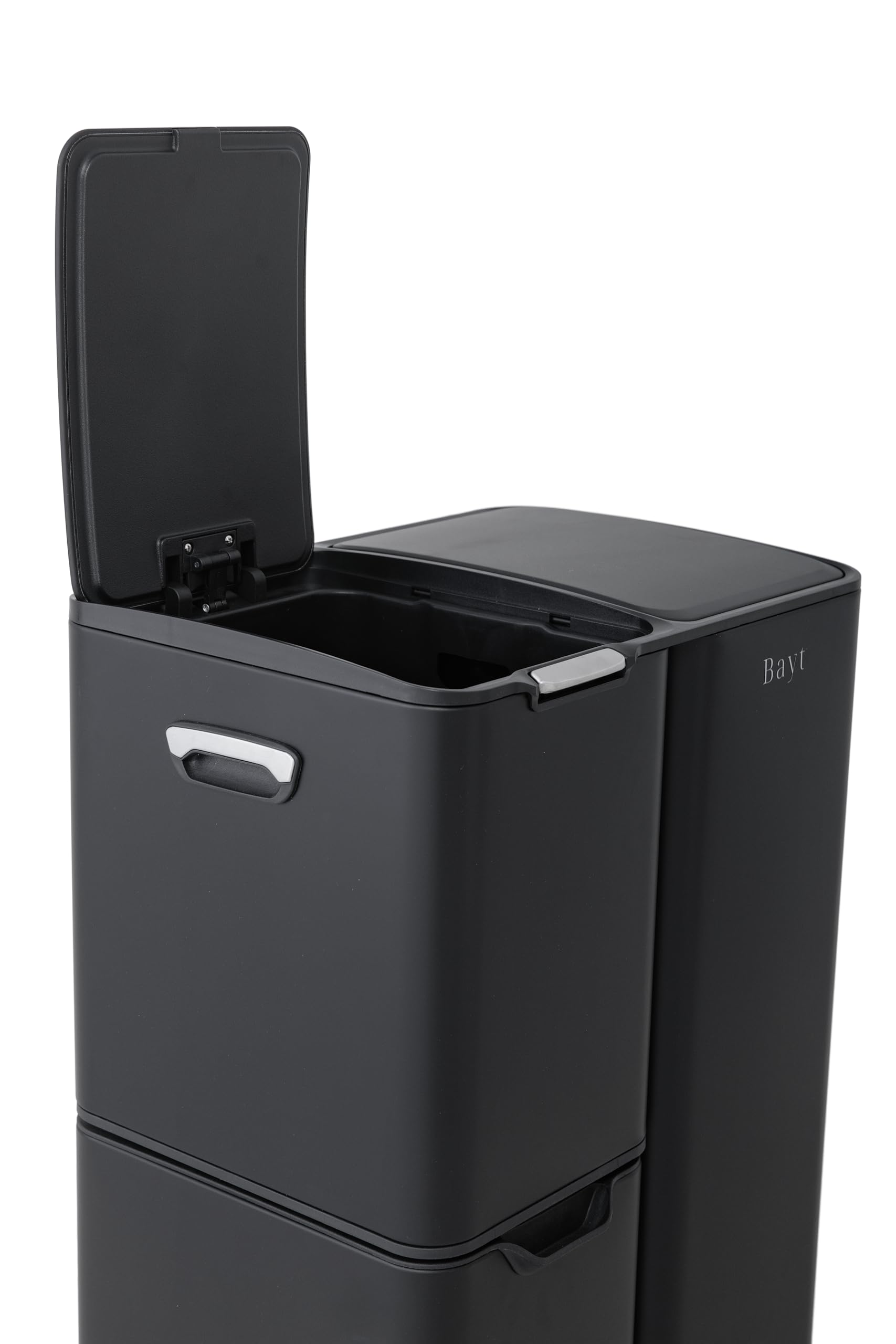 Bayt Cubo Basura - Cubo de Basura Cocina con 3 compartimentos (13+17+30L), Papelera con Separación Inteligente de Residuos, Acero Inoxidable, Total 60 Litros, Negro