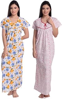 CIERGE Women's Cotton Printed Nighty Night Gown Maxi Free Size (Pack of 2) Price In India