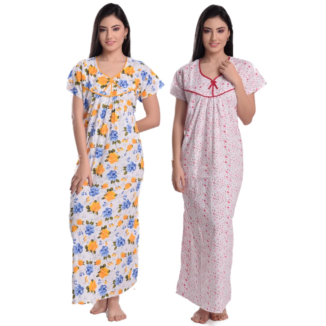 CIERGE Women's Cotton Printed Nighty Night Gown Maxi Free Size (Pack of 2) - Review, Price and Buying Guide