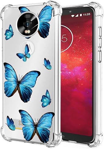 Case for Moto Z3 Play/Moto Z3 Case, XT1929 Cute Case, Clear Flexible Bumper TPU Soft Rubber Silicone Cover Phone Case for Motorola Moto Z3 Play Blue Butterfly
