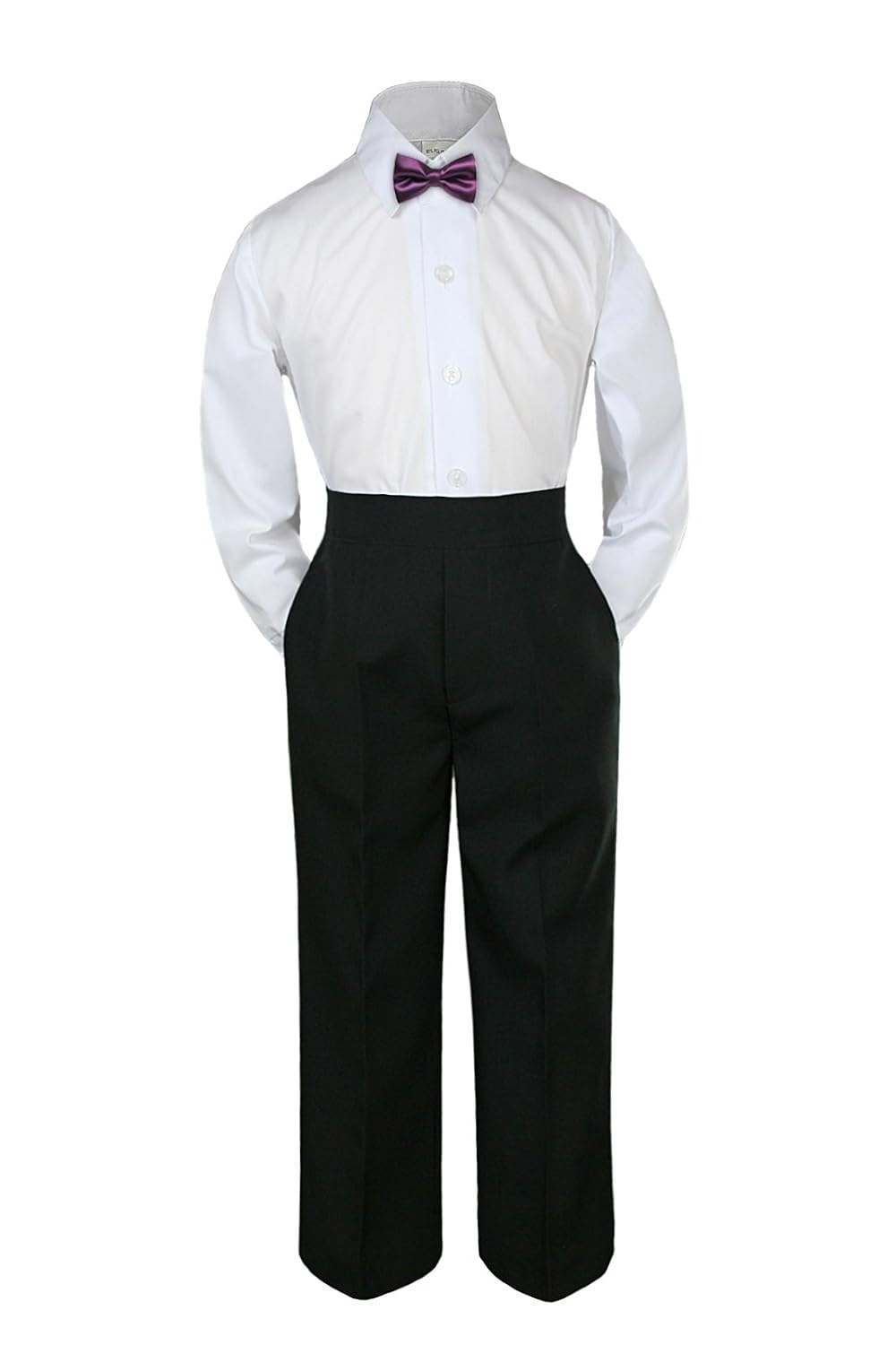 3pc Formal Baby Toddler Teens Boys Eggplant Bow Tie Pants Suits S-14 (14)
