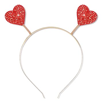 NVENF Valentines Day Heart Headband for Women Shinny Rhinestone Heart Hairbands Red Heart Hair Accessory Party Gifts