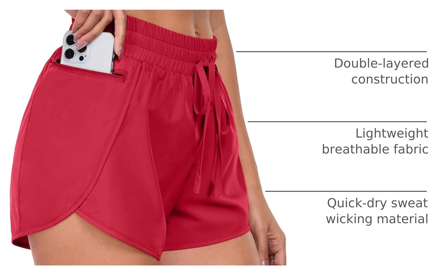 PrinStory Women's 3" Running Shorts with Zipper Pockets - High Waisted Quick Dry Athletic Shorts — view 4