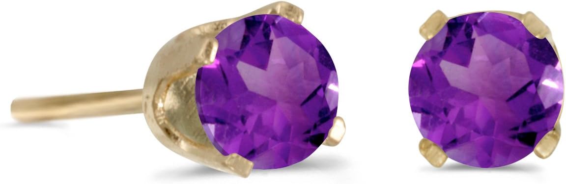 14k Yellow Gold 4 mm Round Amethyst Stud Earrings