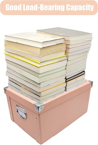 Miniatura 5 de GUOZI Caja de almacenamiento plegable, caja de memoria decorativa con tapa y esquinas reforzadas de metal, contenedor de archivos de cartón con