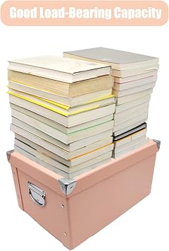 GUOZI Collapsible Storage Box, Decorative Memory Box with Lid & Metal Reinforced Corners, Cardboard File Bin Handles, Organizer Gift for Keepsake Toy Photos Office, 2pcs-pink, 35 * 25 * 17.5cm