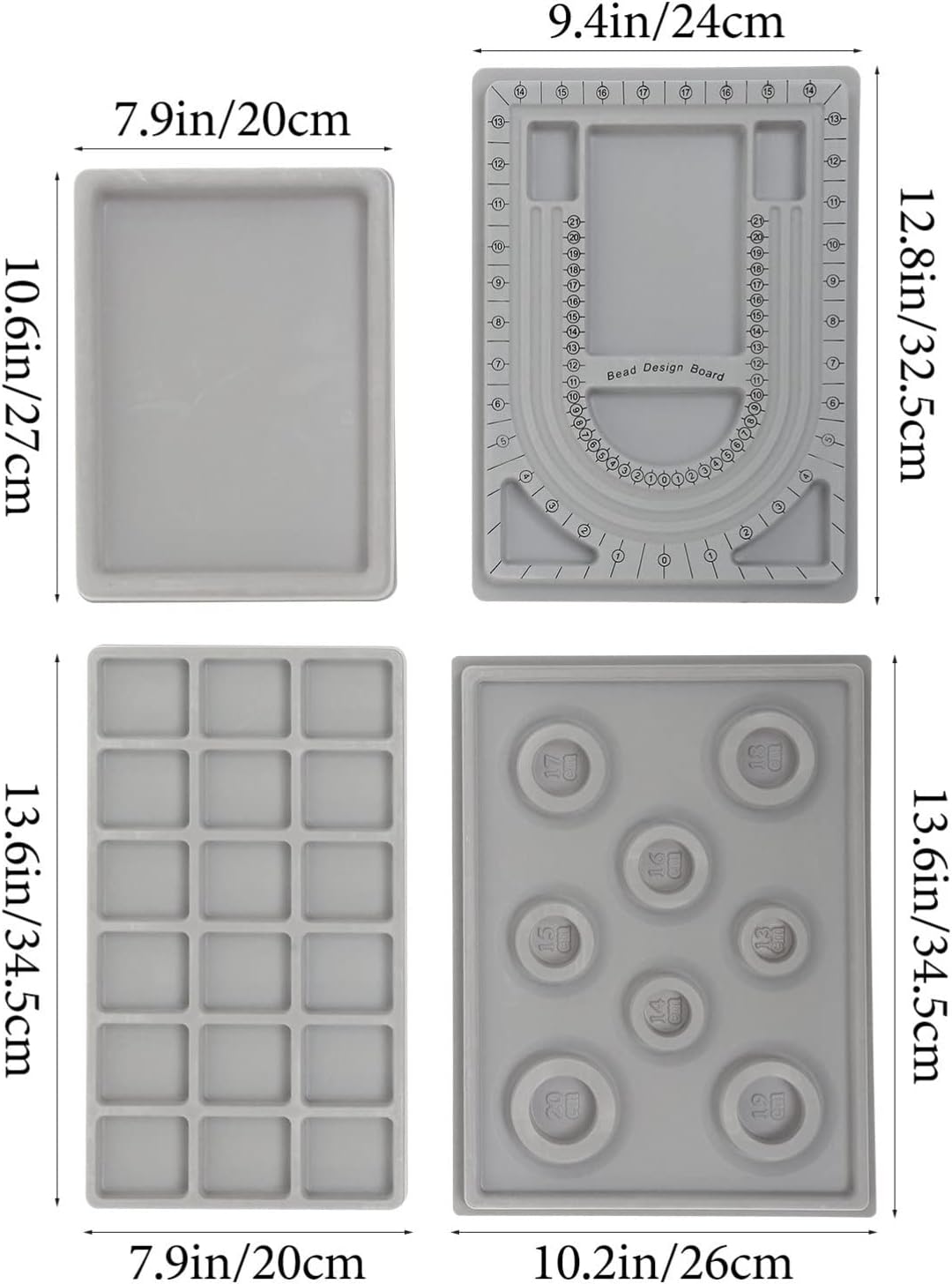 VICASKY 4pcs Beading Design Boards for Jewelry Making Bracelet Necklace Organizer Tray Convenient Bead Storage Tools Measurement Channels for Crafting Designing