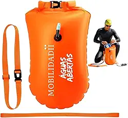 Boia de Sinalização para natação com compartimento estanque Águas Abertas, Laranja, 20L, PVC Resistente à Água, Sistema de Fechamento Hermético, Alças Ajustáveis Mobilidadii