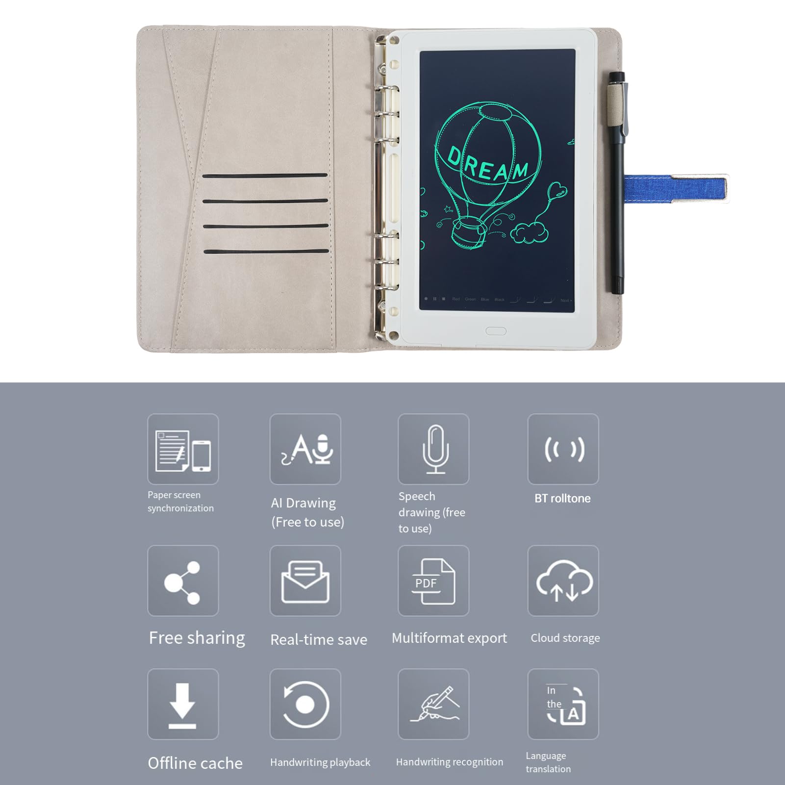 HUIOP Bolígrafo Inteligente,Bolígrafo Inteligente + Cuaderno de Cuero A5 Diario Rayado Planificador + Tablero de Escritura Sincronización en Tiempo Real para digitalizar Uso con aplicación Voz a