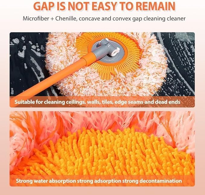 Image of Bathroom Cleaning Brush with Wiper, Long Handle Floor Scrubber Brush with Water Wiper Blade, Heavy Duty Tile & Floor Cleaning Brush, Multipurpose Bathroom Kitchen Floor Cleaner Tool (Sun Flower mop)