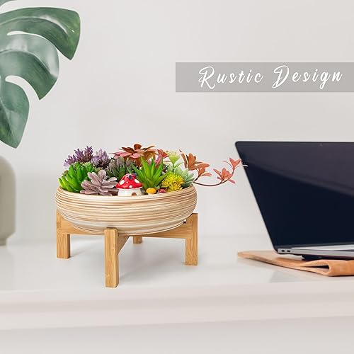 Miniatura 22 de ARTKETTY Macetas para suculentas con drenaje, maceta grande para suculentas con soporte y platillo, macetas poco profundas para bonsái de cerámica