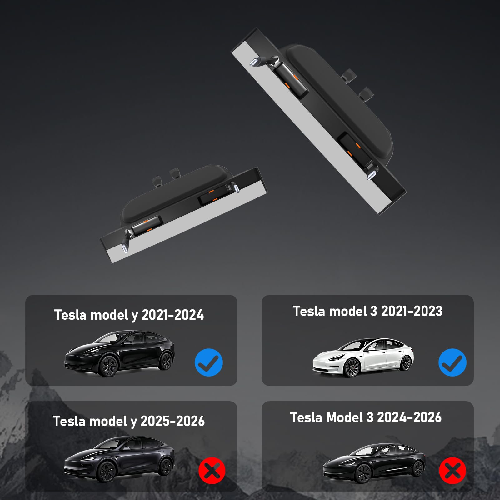 Hub de carga USB para Tesla Model Y 2021-2024 y Model 3 2021-2023, hub de carga rápida con cubierta deslizante con cables retráctiles tipo C + Lightning