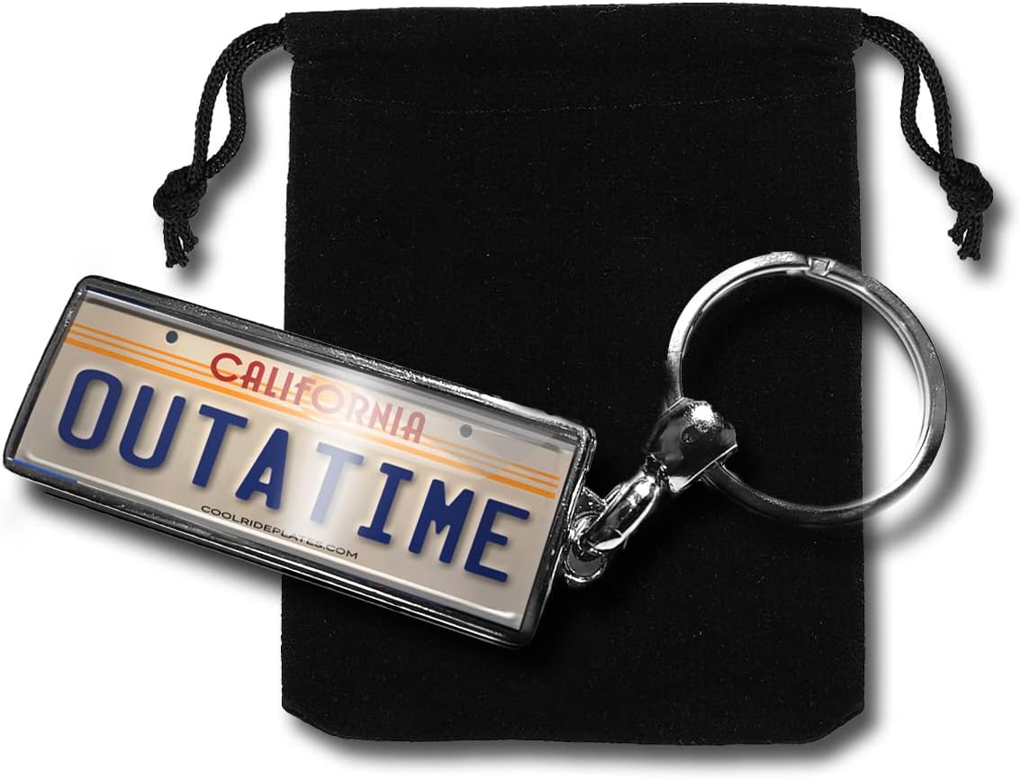 Coolrideplates Personalised Back To The Future Inspired Number Plate Metal Keyring & Gift Pouch