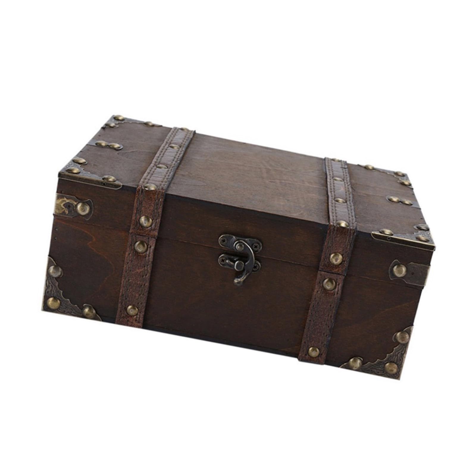 NEWFT Antique Styles Locking Wooden Storage Chest Lockable Jewelry Display Organiser Decorative Trinket Box with Small Wooden Jewelry Storage Box with