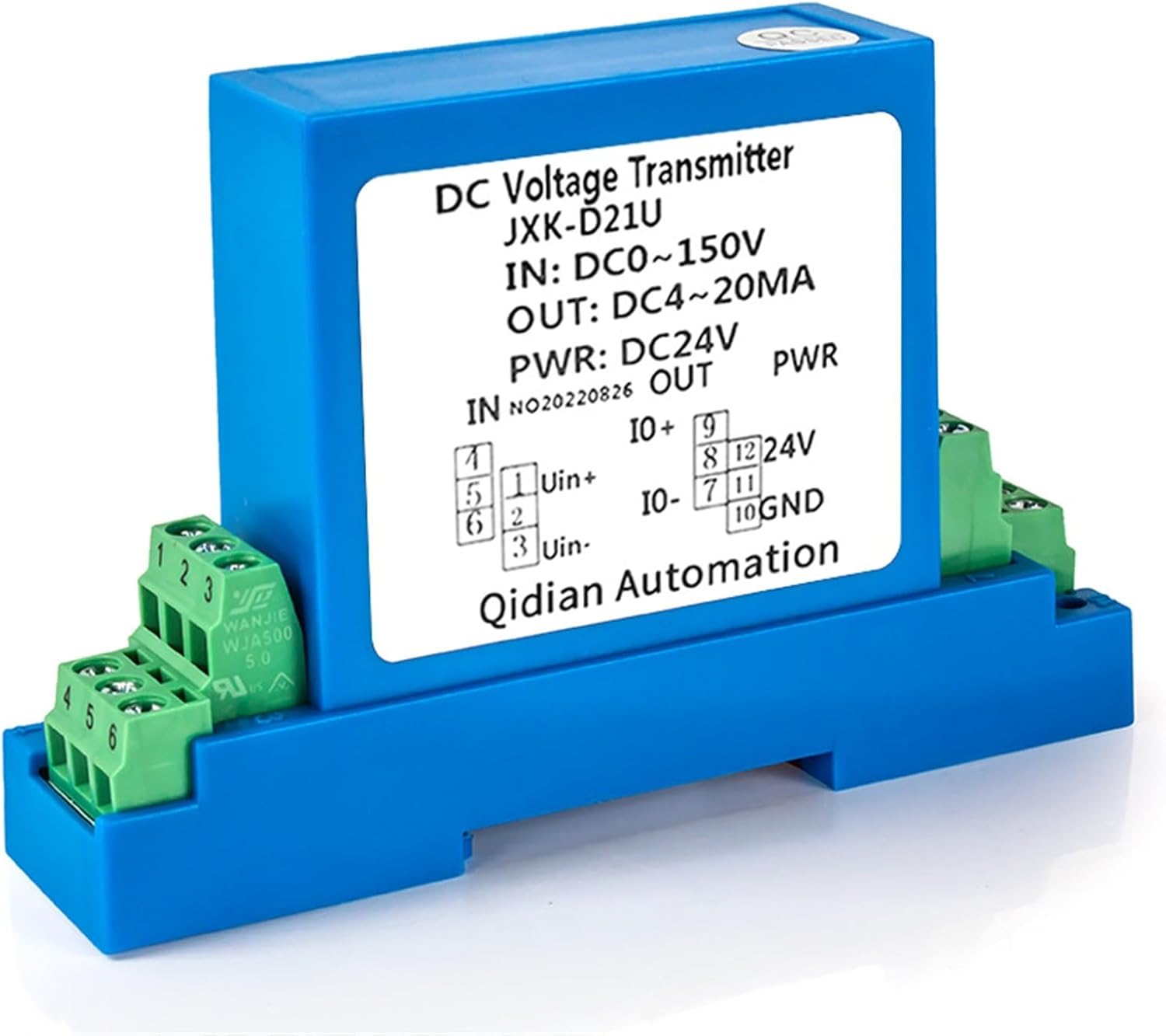 Hall Voltage Transmitter Voltage 35mm Din Rail AC0-20V DC0-20V AC0-150V DC0-150V Hall Signal Isolation Converter(Input DC 1000V_DC24V Power Supply_Output 4-20MA)