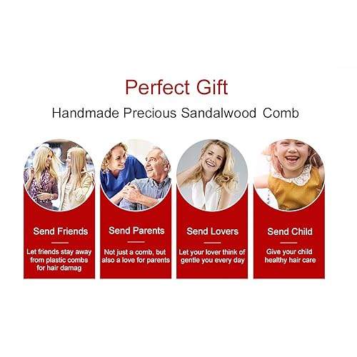 Miniatura 5 de VICUTU Peines de madera de sándalo para mujeres y hombres, dientes anchos y finos, resistentes desenredantes, antiestáticos, hechos a mano