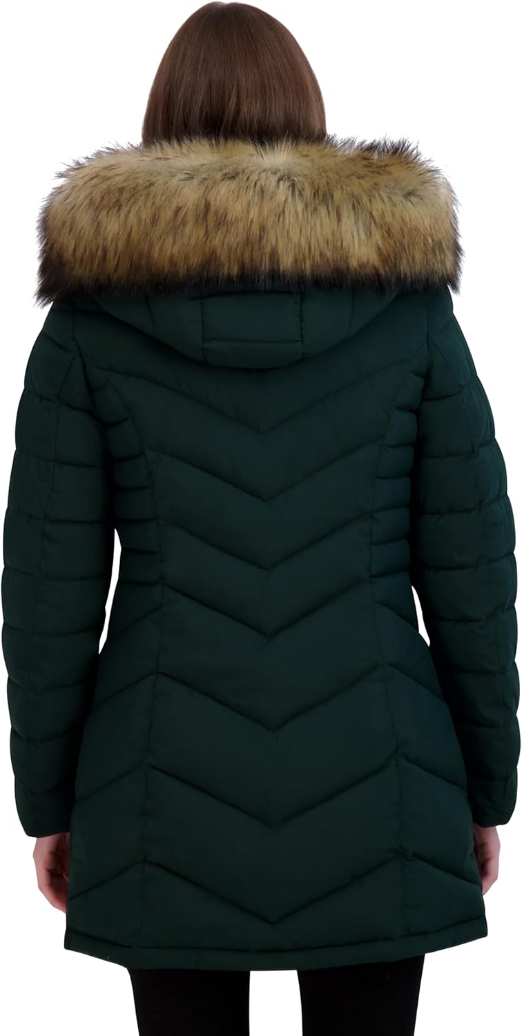 Laundry by Shelli Segal Women's Stretch Quilted Puffer Coat – Heavyweight Winter Jacket Faux Fur Hood - Image 3