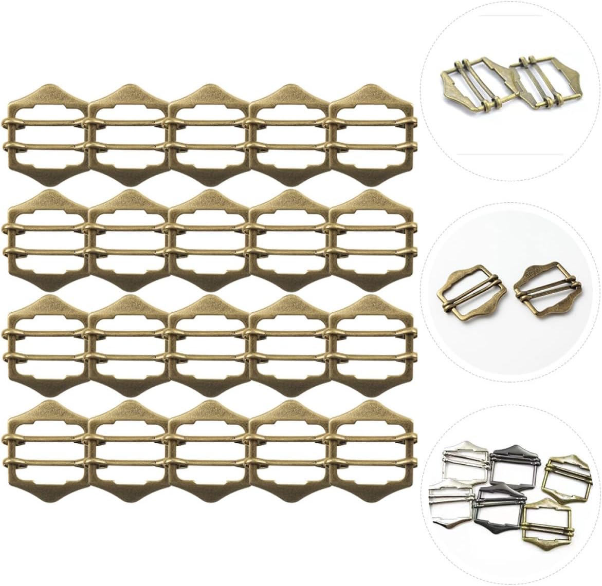 50pcs Metal Adjustable Buckles for Vest and Belt Straps, Bronze 20mm Waistband Buckle Clips, Multi-use Clothing Supplies for Sewing and Strap Adjustment