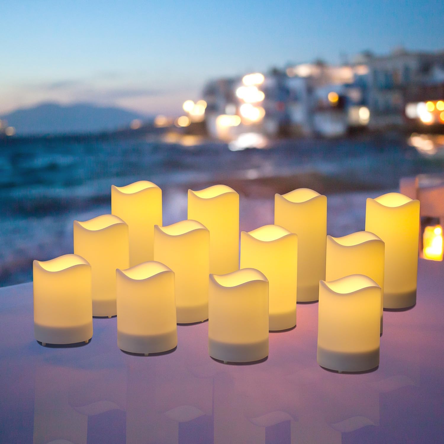 Solar LED Candle with Waterproof Light Sensor, Dusk to Dawn on/Off Automatic Operating, 3X5 Inch Flameless White Plastic Pillar Candles with Flickering Warm White Light