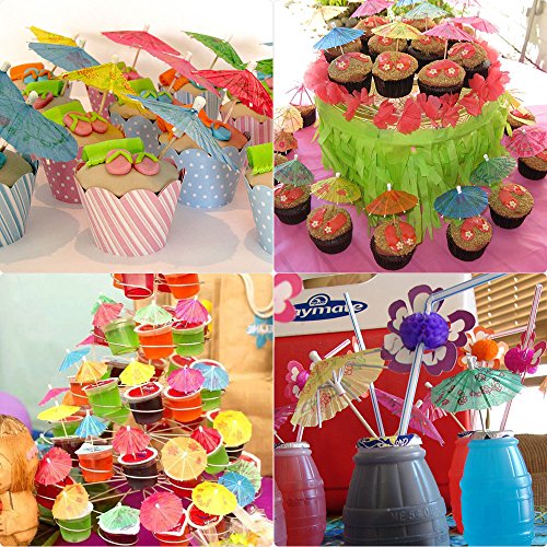 FEPITO 184 PCS Tropical Hawaiian Party Decorations Includes Tropical Palm Leaves, Hibiscus Flowers, Drink Umbrella Picks and Cupcake Toppers for Luau Party Decorations Supplies