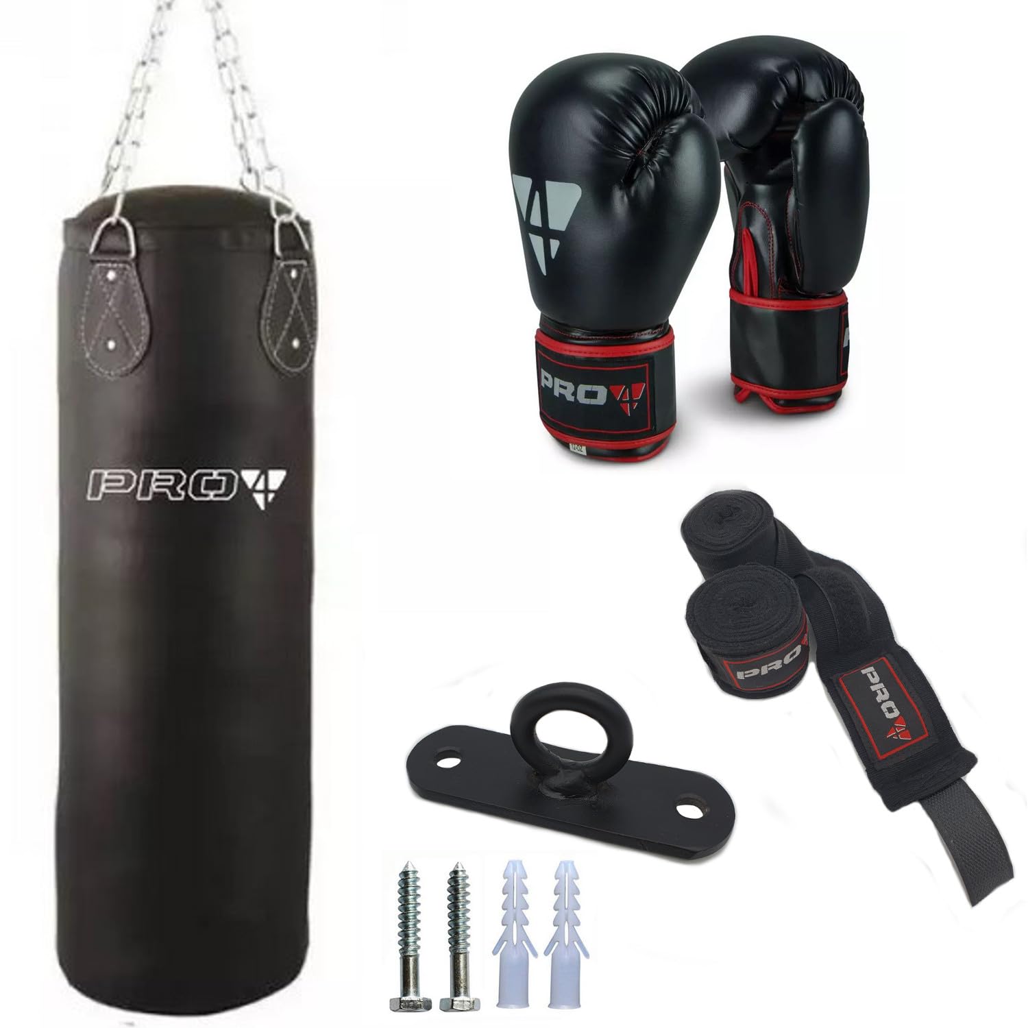Boxsack Set Fitness GEFÜLLT 80 100 oder 120cm I inkl. 10 Oz Boxhandschuhe + 4-Punkt Kette + Deckenhalterung + Boxbandagen I idealer Box Sack für Jugend & Erwachsene