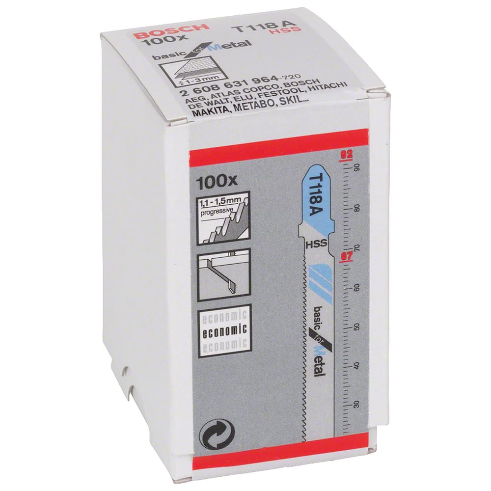 Bosch 100x T 118 A Basic for Metal Jigsaw Blade (for Steel sheets, Steel sheets, Length 92 mm, Professional Accessory Jigsaw)