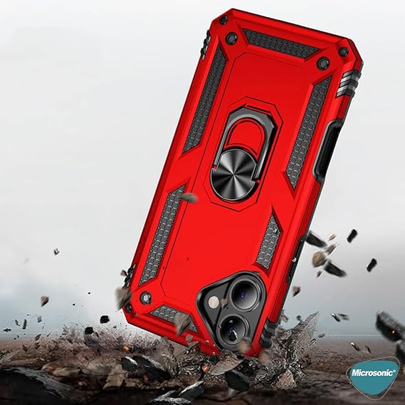 Microsonic Apple iPhone 16 Kılıf Military Ring Holder Lacivert [iPhone 16 ile Uyumlu Kılıf - Lacivert]