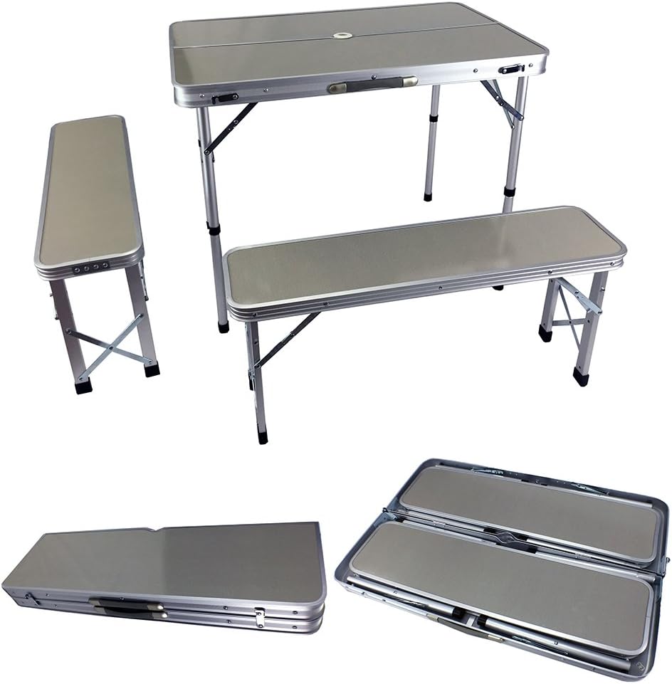 NEW Aluminum Fold Up Desk Table Seat Chair Combo Set Portable Folding Camp Outdoor Indoor Garden Beach Sports Picnic Camping Games Party
