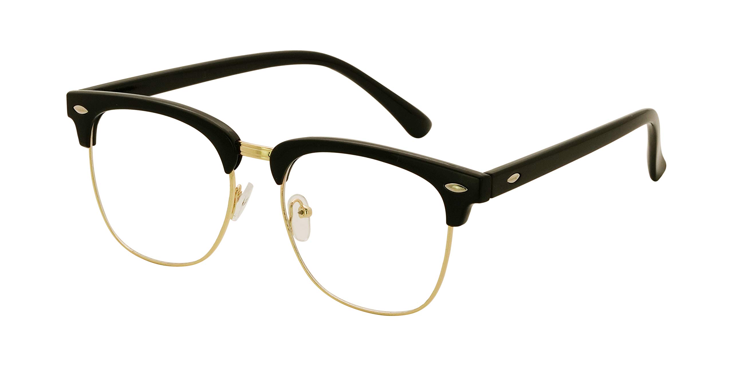 Vintage Inspired Classic Semi-Rimless Frame Horn Rimmed Nerd Clear Lens