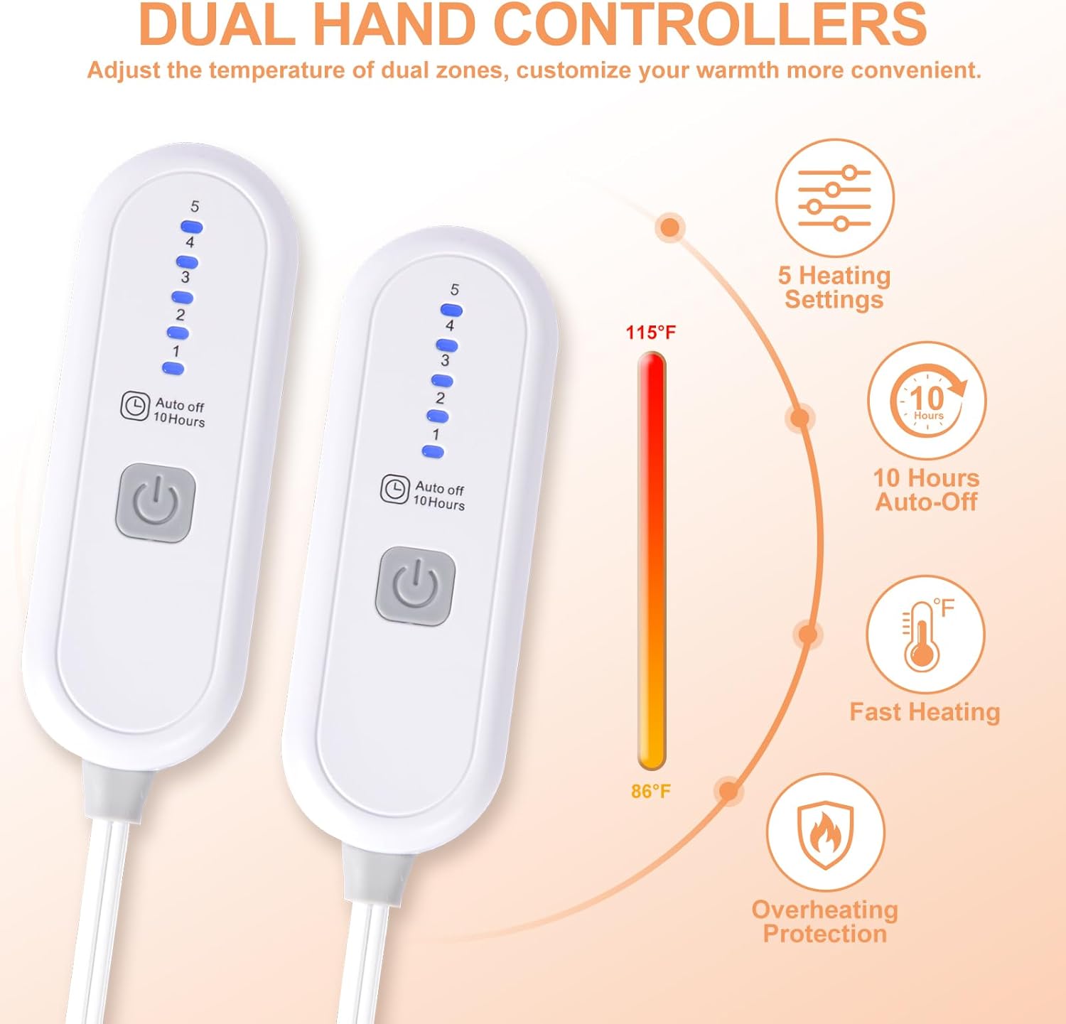 Electric Blanket Queen Size 84"X90" Brown - Soft Thick Warm Sherpa Heated Blanket for Winter with Dual Control, 5 Heating Levels & 10hrs Auto Off, Machine Washable & ETL Certified for Bed - Image 2