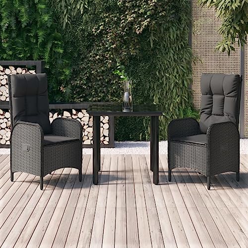 Runheo 3-TLG. Garten-Essgruppe, Schwarz Poly Rattan, verstellbare...