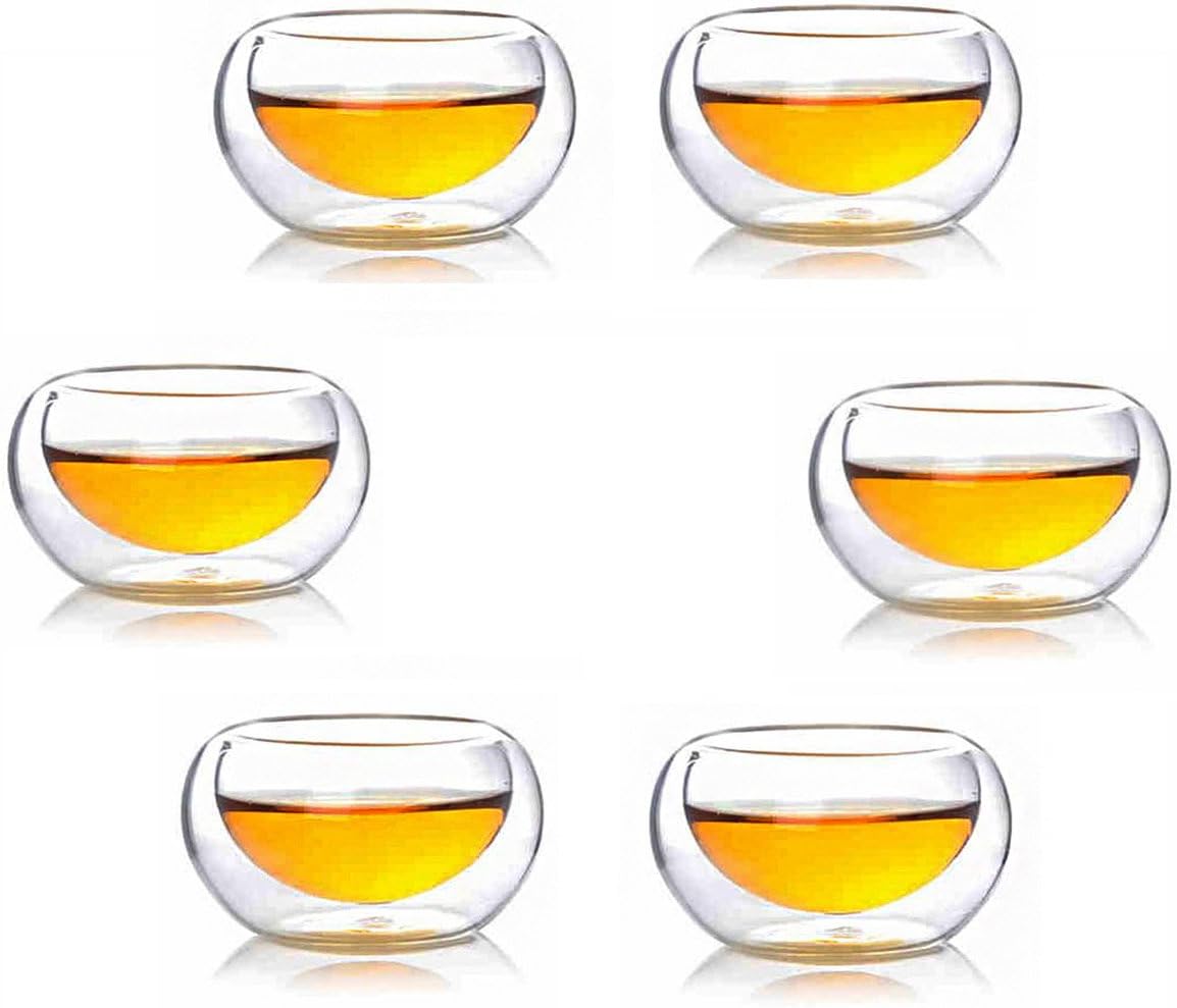 Glass Kungfu Tea Cups Double-walled Borosilicate Glass Heat-resisting Teacup Set of 6