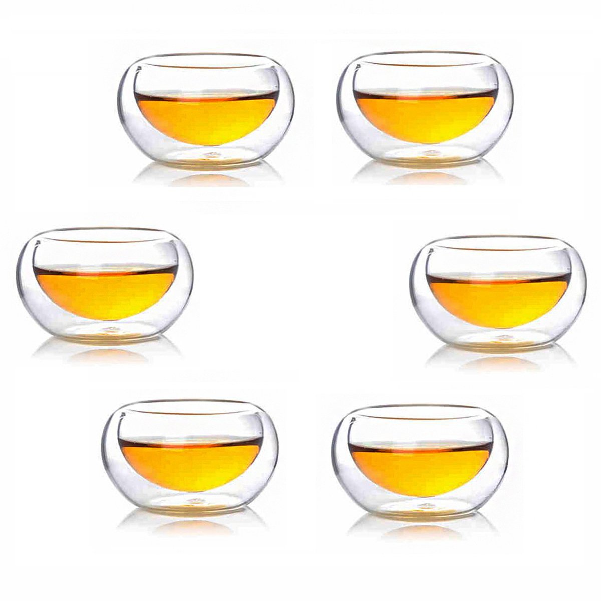 Glass Kungfu Tea Cups Double-walled Borosilicate Glass Heat-resisting Teacup Set of 6