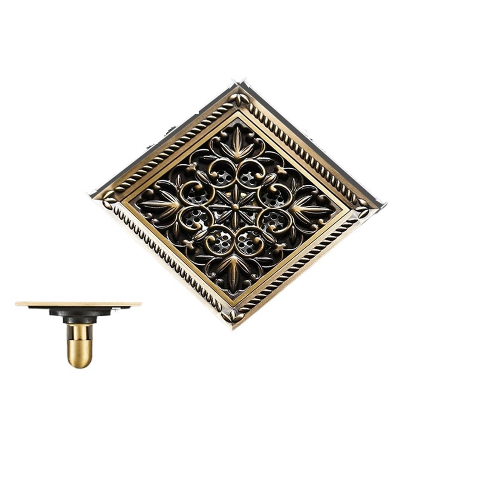 Sumidero Terraza Desagüe de ducha, desagüe suelo súper grande, baño, agua cuadrado, accesorios(Antique 8cm deep)