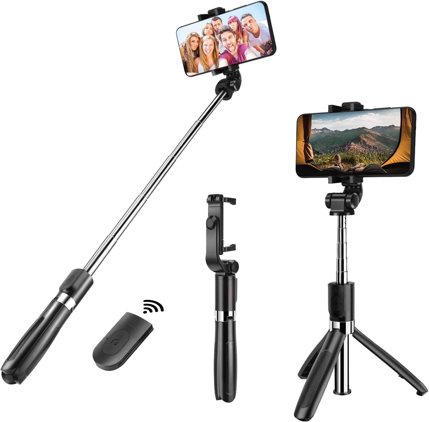 Molyhood 3 in 1 Expandable Portable Handheld Handheld Selfie Device with Built-in Wireless Bluetooth Mini Selfie Stick for iOS and Android Smartphones (Black)