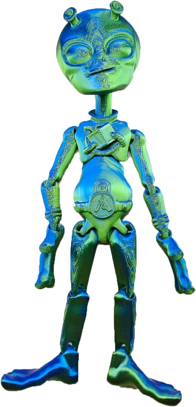 3D Printed Poseable Alien Premium（Blue-Green） with Articulated Joints，Sensory Stress Relief，Home Office Exclusive Decorations