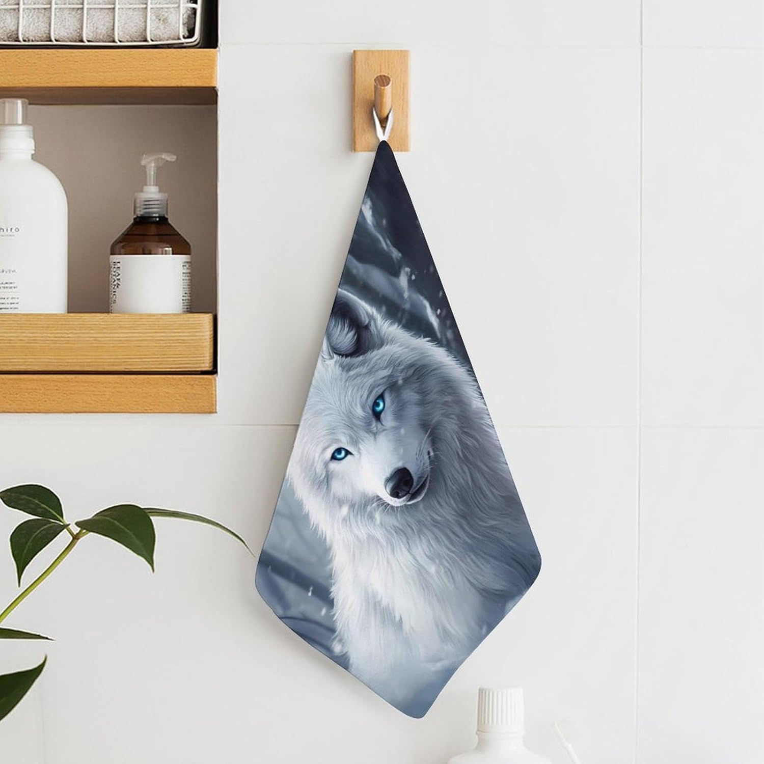 White Wolf Towel Hand Towels Decorative Towel for Bathroom Kitchen Shower Gym 4PCS