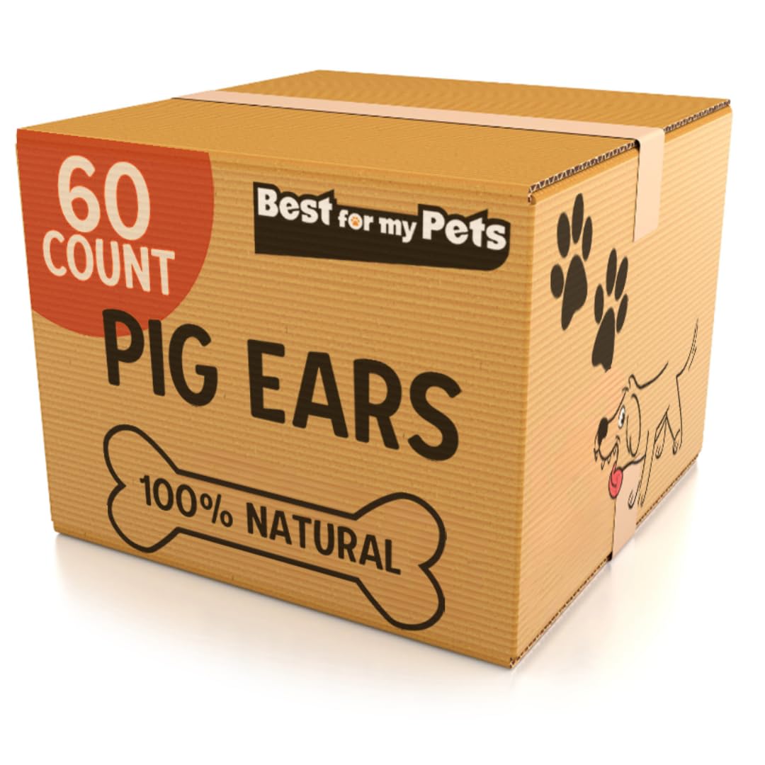 Best For My Pets Pig Ears for Dogs (Whole, 60 Pack), Healthy, Highly Digestible All Natural Pigs Ears Long-Lasting Dog Chews, Pork Dog Chew Treat Bulk
