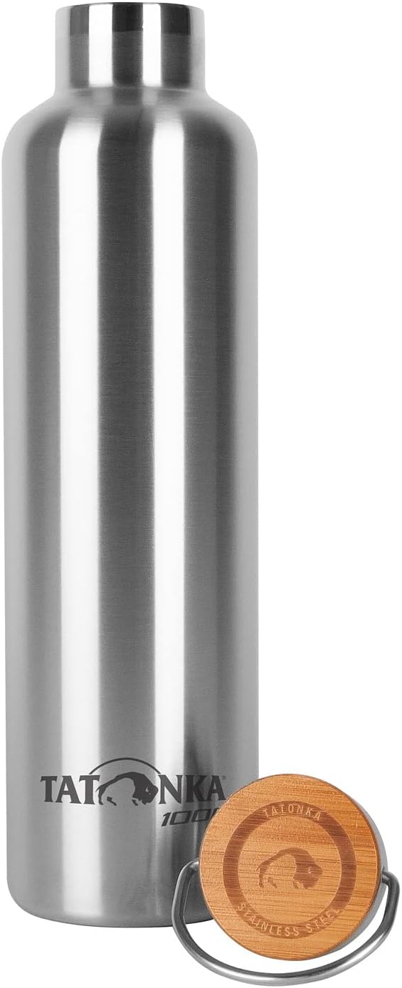 Tatonka Stainless Steel Drinking Bottle Hot + Cold Stuff Bamboo Lid 500 ml - Unbreakable Insulated Bottle with Bamboo Lid - Dishwasher Safe and BPA-Free - 0.5 L