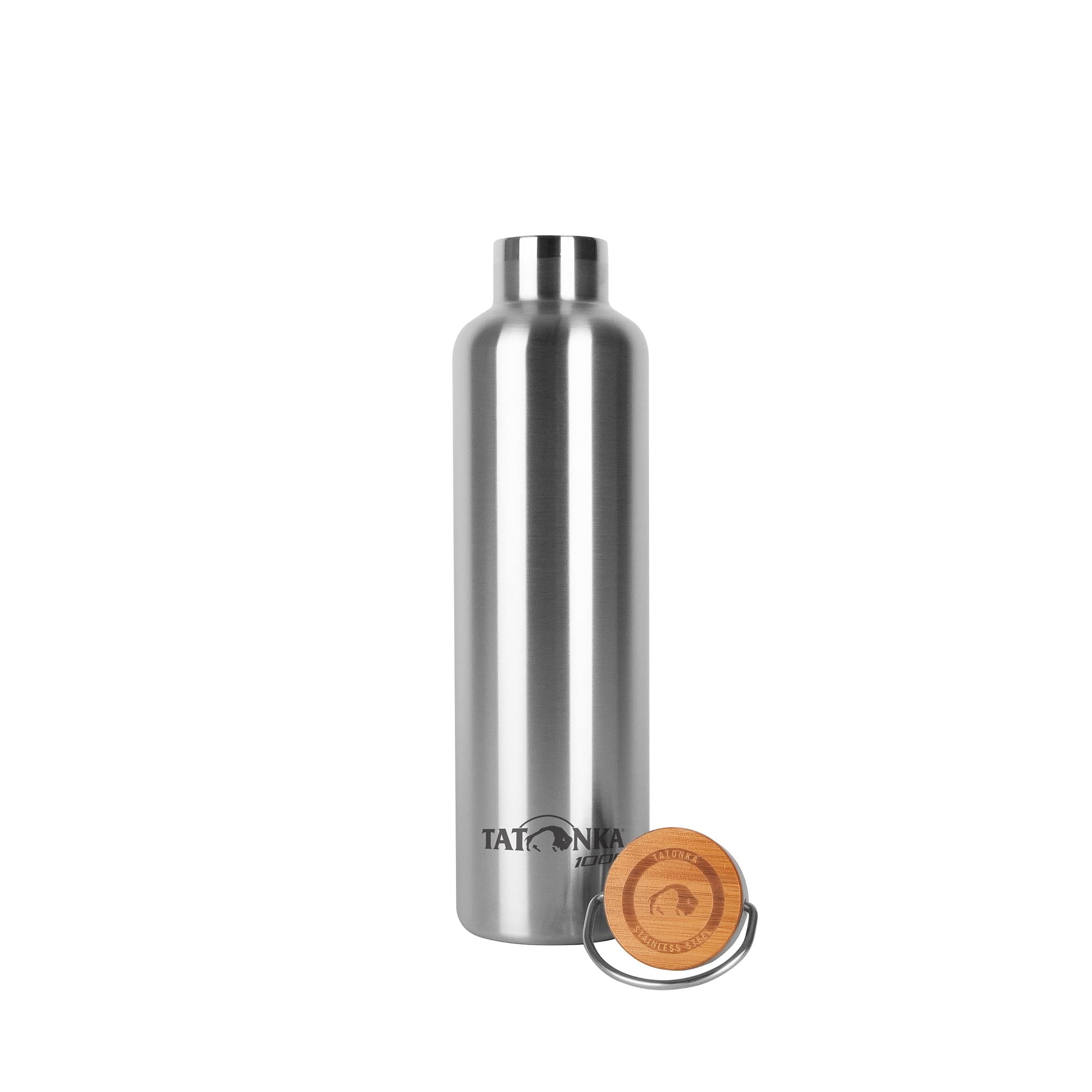 Tatonka Borraccia in acciaio inox Hot + Cold Stuff Bamboo Lid, 1000 ml, indistruttibile, con coperchio in bambù, lavabile in lavastoviglie e senza BPA, 1 l, 4197